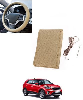 AYW Hand Stiched Steering Cover For Hyundai Creta(Beige, Leatherite)
