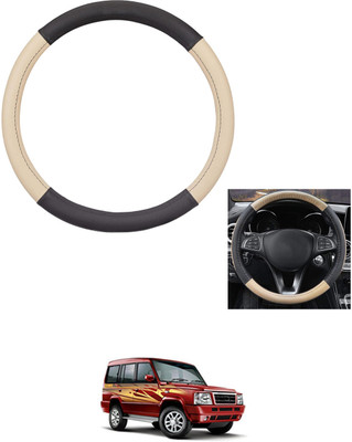 MATIES Steering Cover For Tata Sumo(Beige/Black, Leather)