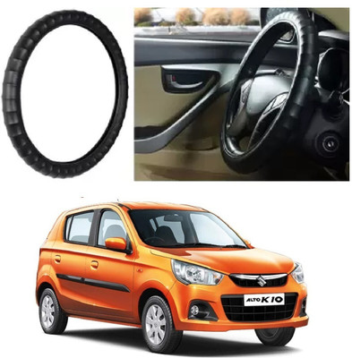 OOLTAH PAHIYA Hand Stiched Steering Cover For Maruti Alto K10(Black, Leatherite)