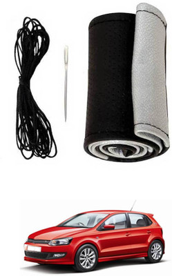 monolive Hand Stiched Steering Cover For Volkswagen Polo GT(Silver/Black, Leatherite)