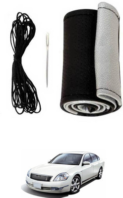 ABJD Hand Stiched Steering Cover For Chevrolet Teana(Silver, Black, Leatherite)