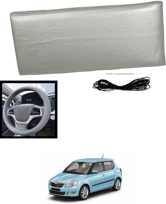 MATIES Hand Stiched Steering Cover For Skoda Fabia(Silver, Leatherite)