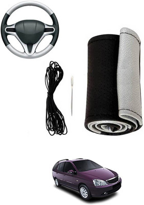 MATIES Hand Stiched Steering Cover For Tata Indigo Marina(Silver, Black, Leatherite)