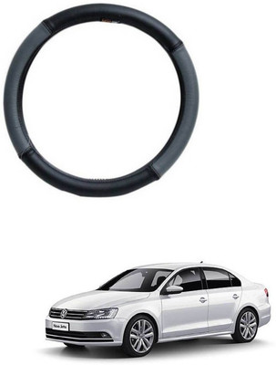 RKPSP Hand Stiched Steering Cover For Universal For Car Jetta(Grey/Black, Leatherite)