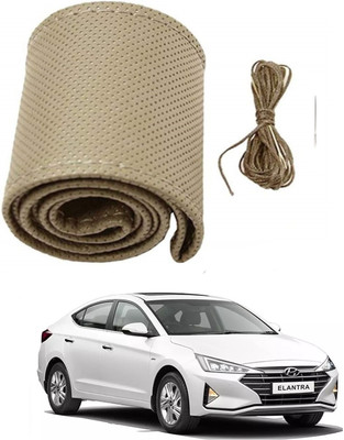 ARNEJA Hand Stiched Steering Cover For Hyundai Elantra(Beige, Leather)