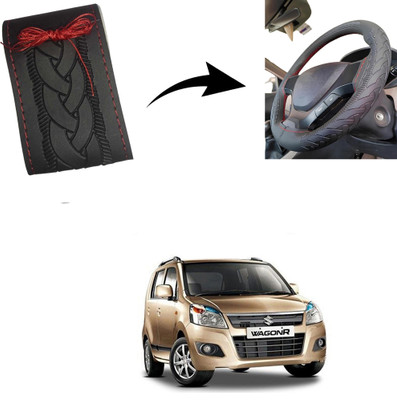Autoinnovation Hand Stiched Steering Cover For Maruti WagonR(Black, Leather)