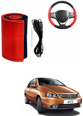 Autocom Hand Stiched Steering Cover For Tata Indigo CS(Red, Black, Leather)