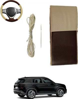 MATIES Hand Stiched Steering Cover For Hyundai Universal For Car(Beige/Brown, Leatherite)