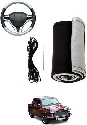 MATIES Hand Stiched Steering Cover For HM Ambassador(Silver, Black, Leatherite)