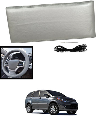 MATIES Hand Stiched Steering Cover For Tata Aria(Silver, Leatherite)