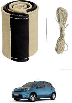 MATIES Hand Stiched Steering Cover For Nissan Micra Active(Beige/Black, Leatherite)