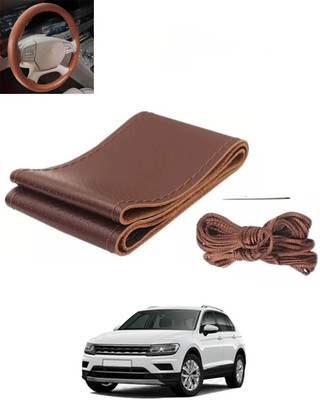 RKPSP Hand Stiched Steering Cover For Volkswagen Universal For Car(Brown, Leatherite)