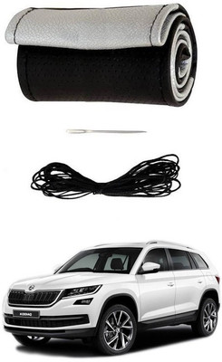 RKPSP Hand Stiched Steering Cover For Universal For Car Kizashi(Silver/Black, Leatherite)