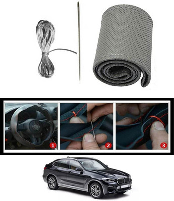 ABJD Hand Stiched Steering Cover For BMW X4(Grey, Leatherite)
