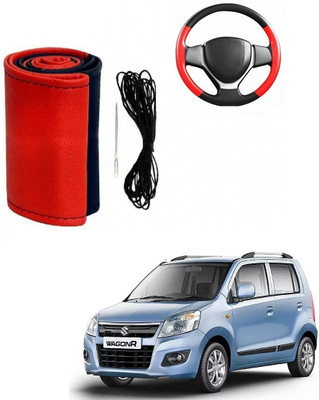 ARNEJA Hand Stiched Steering Cover For Maruti WagonR(Red, Black, Leather)