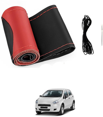 MSNP Hand Stiched Steering Cover For Fiat Punto(Red & Black, Leatherite)