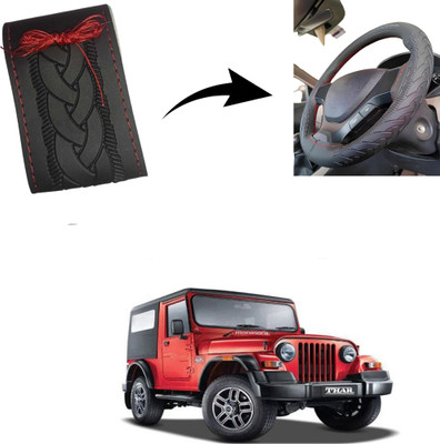 Autoinnovation Hand Stiched Steering Cover For Mahindra Thar(Black, Leather)