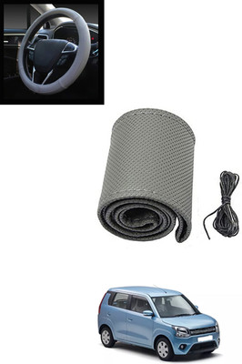 MATIES Hand Stiched Steering Cover For Universal For Car WagonR(Grey, Leatherite)