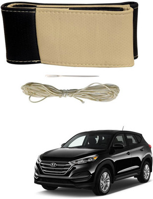 RKPSP Hand Stiched Steering Cover For Universal For Car Tucson(Beige/Black, Leatherite)