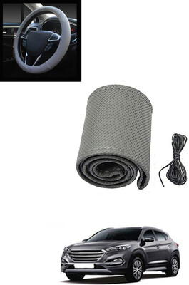MATIES Hand Stiched Steering Cover For Hyundai Tucson(Grey, Leatherite)