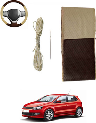 monolive Hand Stiched Steering Cover For Volkswagen Polo GT(Brown/Beige, Leatherite)