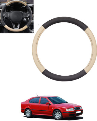 monolive Hand Stiched Steering Cover For Skoda Octavia(Beige, Black, Leatherite)