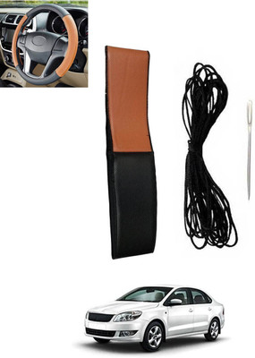 monolive Hand Stiched Steering Cover For Skoda Rapid(Tan, Black, Leatherite)