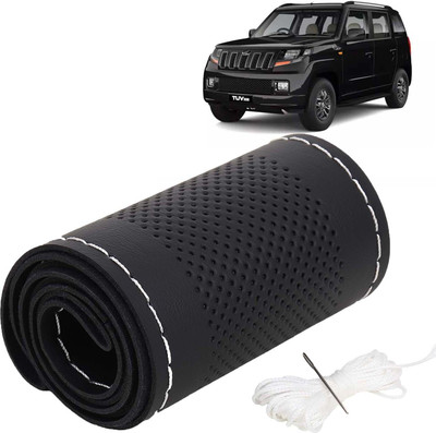Kingsway Hand Stiched Steering Cover For Mahindra TUV 300(Black Color with Silver Thread, Leatherite)