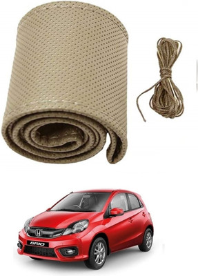 Arnejaa Hand Stiched Steering Cover For Honda Brio(Grey, Leather)