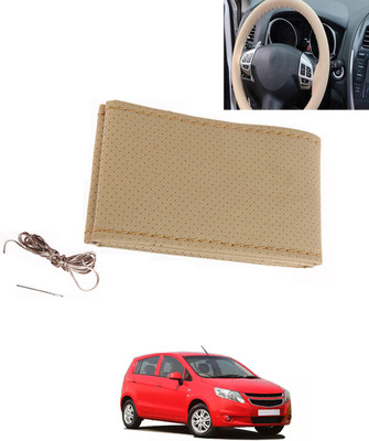 MATIES Hand Stiched Steering Cover For Chevrolet Sail UVA(Beige, Leatherite)