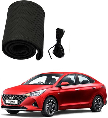 arneja trading company Hand Stiched Steering Cover For Hyundai Verna(Black, Leather)