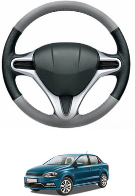 MATIES Steering Cover For Volkswagen Universal For Car(Grey, Black, Leather)