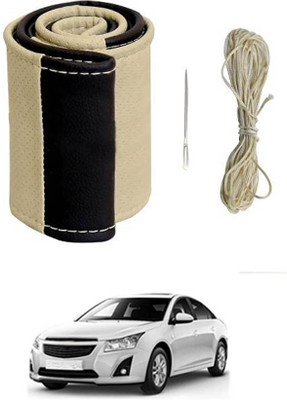 ABJD Hand Stiched Steering Cover For Hyundai Cruze(Beige, Black, Leatherite)