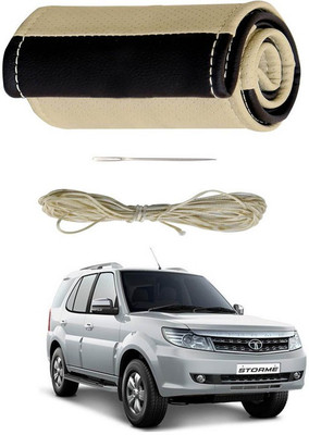 RKPSP Hand Stiched Steering Cover For Universal For Car Safari Storme(Beige/Brown, Leatherite)