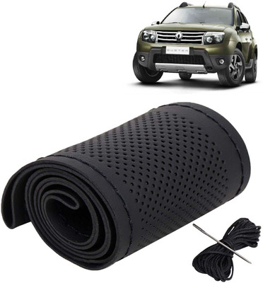 Kingsway Hand Stiched Steering Cover For Renault Duster(Black Color with Black Thread, Leatherite)