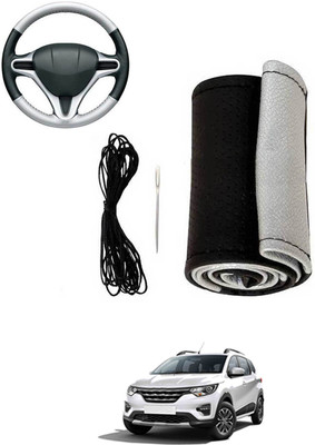MATIES Hand Stiched Steering Cover For Renault Universal For Car(Silver, Black, Leatherite)