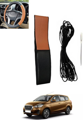 MSNP Hand Stiched Steering Cover For Datsun Universal For Car(Tan, Black, Leatherite)