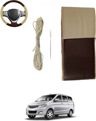 MATIES Hand Stiched Steering Cover For Chevrolet Enjoy(Beige/Brown, Leatherite)