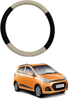 RKPSP Hand Stiched Steering Cover For Universal For Car i20(Beige/Black, Leatherite)