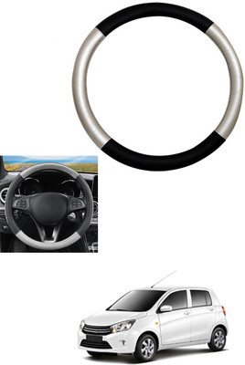 MATIES Steering Cover For Universal For Car Celerio(Silver, Black, Leather)