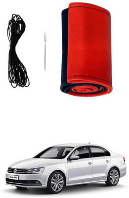 RKPSP Hand Stiched Steering Cover For Universal For Car Jetta(Red/Black, Leatherite)