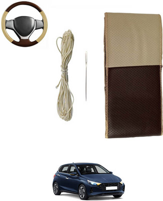 monolive Hand Stiched Steering Cover For Hyundai i20(Brown/Beige, Leatherite)