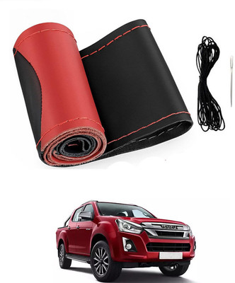 MATIES Hand Stiched Steering Cover For Isuzu Universal For Car(Red/Black, Leatherite)
