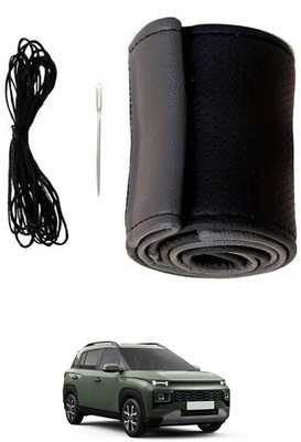 RKPSP Hand Stiched Steering Cover For Hyundai Universal For Car(Grey, Black, Leatherite)