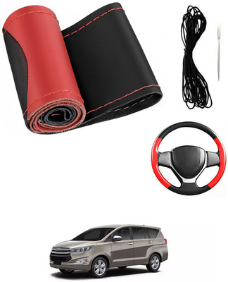 MATIES Hand Stiched Steering Cover For Toyota Universal For Car(Red/Black, Leatherite)