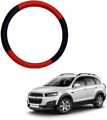 RKPSP Hand Stiched Steering Cover For Universal For Car Captiva(Red/Black, Leatherite)