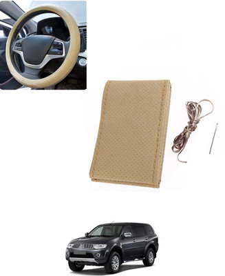 AYW Hand Stiched Steering Cover For Mitsubishi Pajero(Beige, Leatherite)