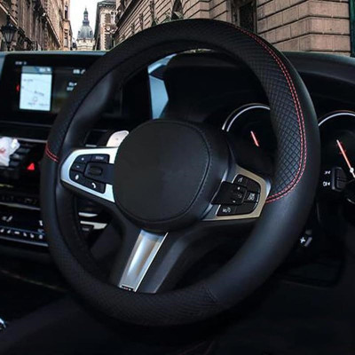 Auto Oprema Hand Stiched Steering Cover For Universal For Car Universal For Car(Black, Stitchable Breathable | Stitchable Anti Slip Car Grip Steering Wheel Cover, Leather)