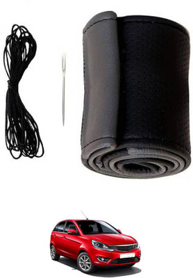 MATIES Hand Stiched Steering Cover For Tata Bolt(Black/Grey, Leatherite)