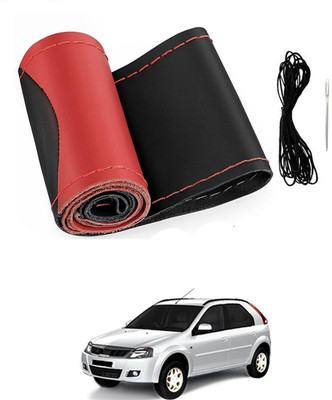 MSNP Hand Stiched Steering Cover For Mahindra Verito Vibe(Red & Black, Leatherite)
